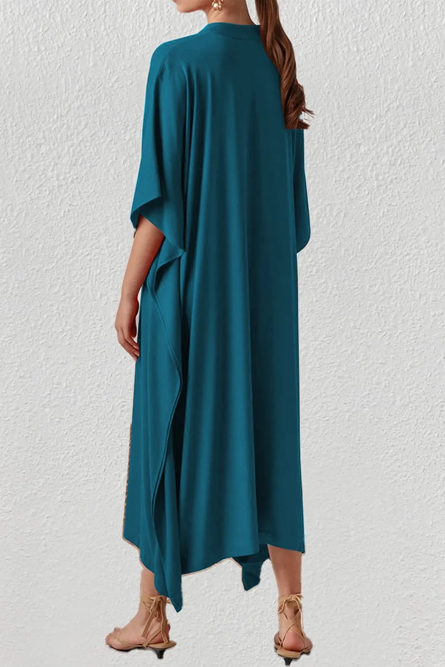 V Neck Beach Long White Kaftan Dress