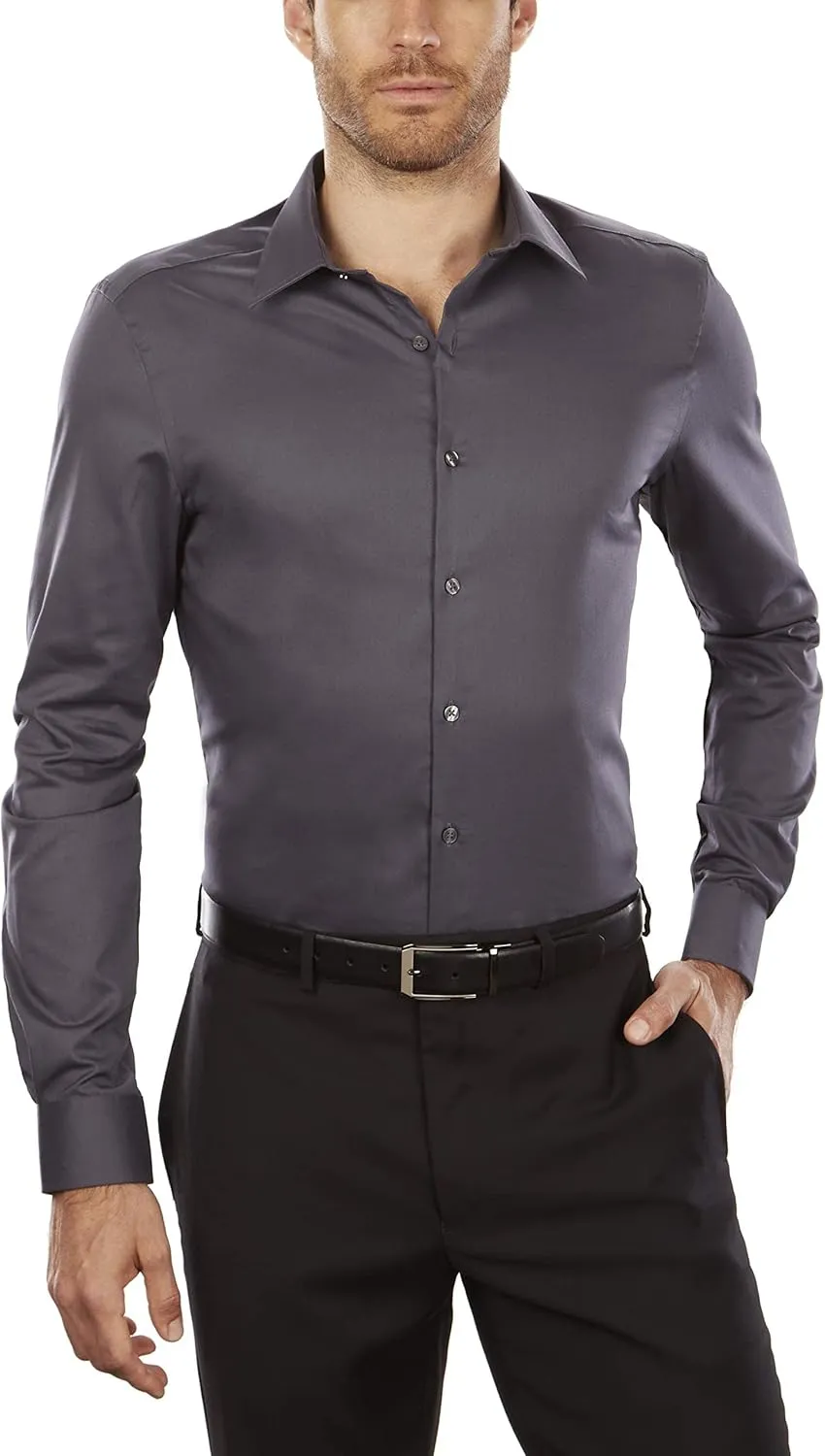 Van Heusen Men's Slim Fit Flex Collar Stretch Solid Dress Shirt - Amazon Exclusive