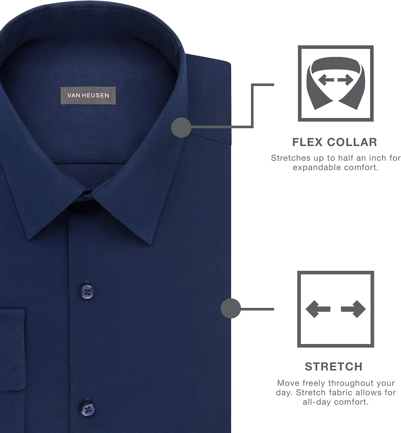 Van Heusen Men's Slim Fit Flex Collar Stretch Solid Dress Shirt - Amazon Exclusive