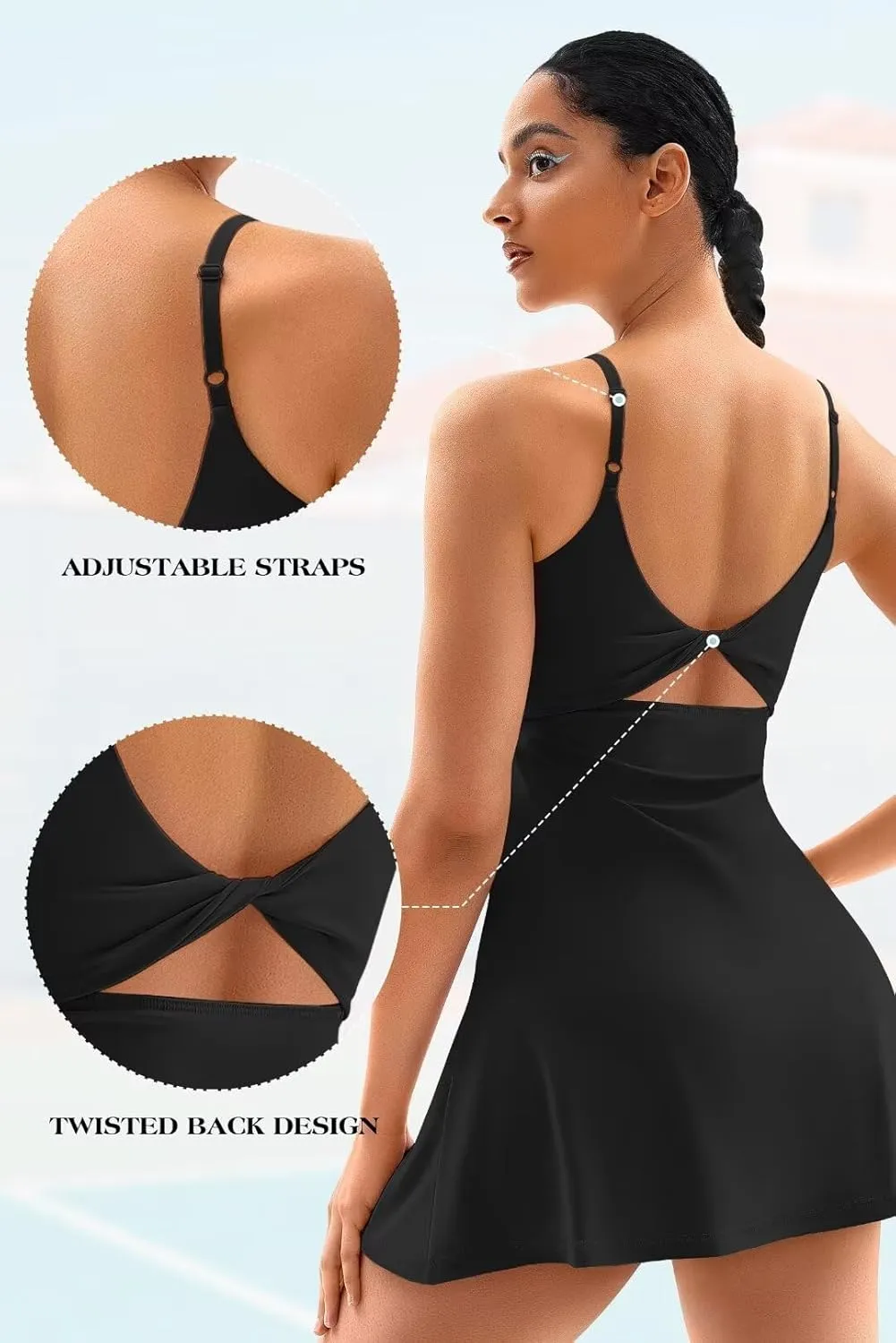Vertvie Women's Tennis Dress with Built-in Shorts & Bra Workout Backless Golf Dress Activewear Exercise Dresses with Pockets