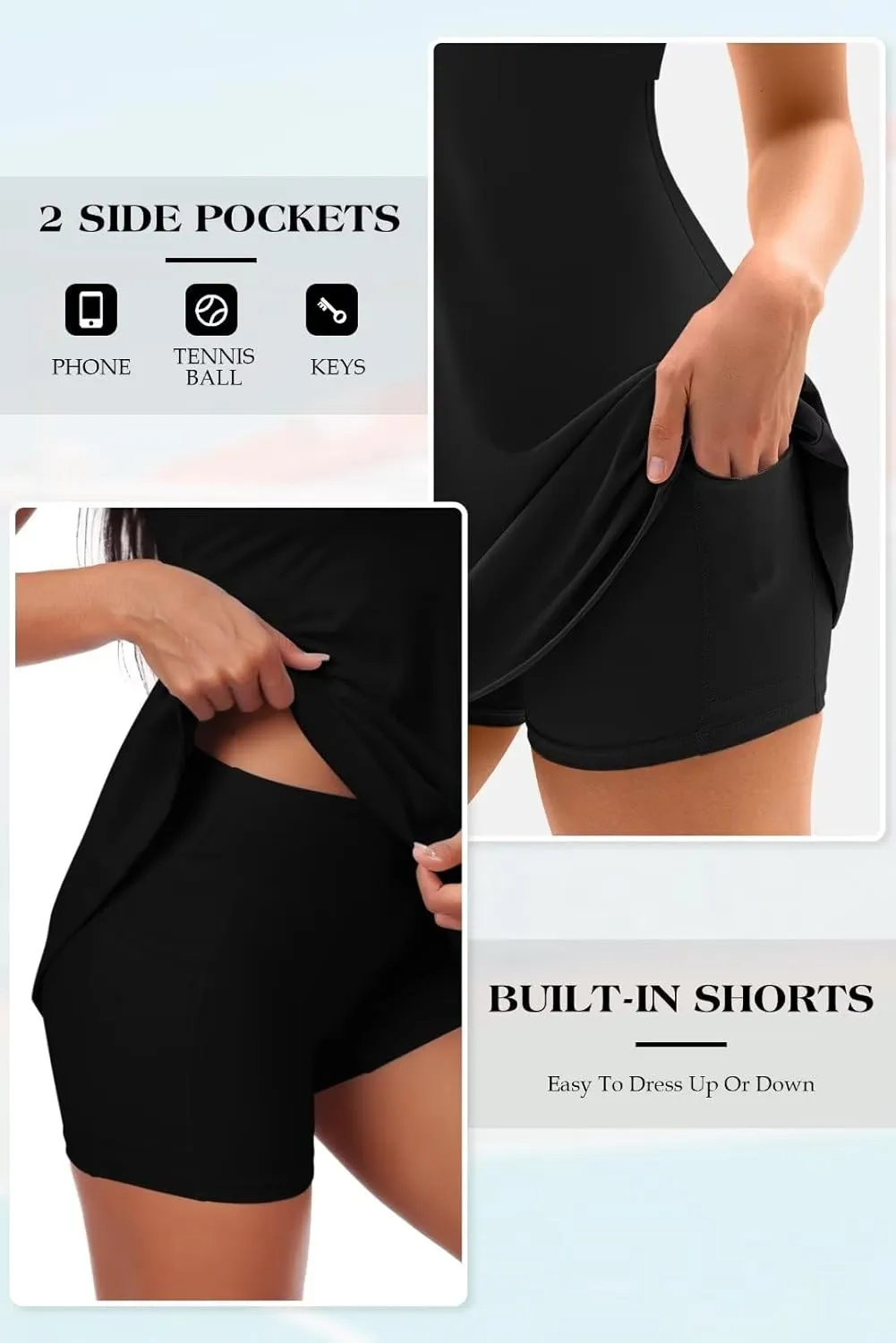 Vertvie Women's Tennis Dress with Built-in Shorts & Bra Workout Backless Golf Dress Activewear Exercise Dresses with Pockets