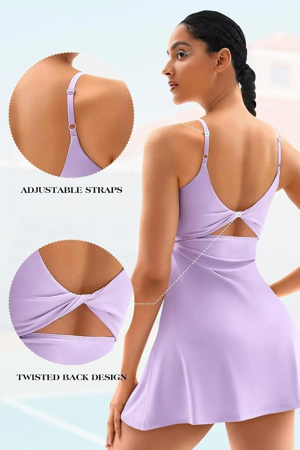 Vertvie Women's Tennis Dress with Built-in Shorts & Bra Workout Backless Golf Dress Activewear Exercise Dresses with Pockets