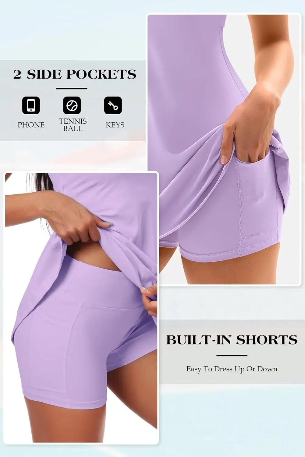 Vertvie Women's Tennis Dress with Built-in Shorts & Bra Workout Backless Golf Dress Activewear Exercise Dresses with Pockets