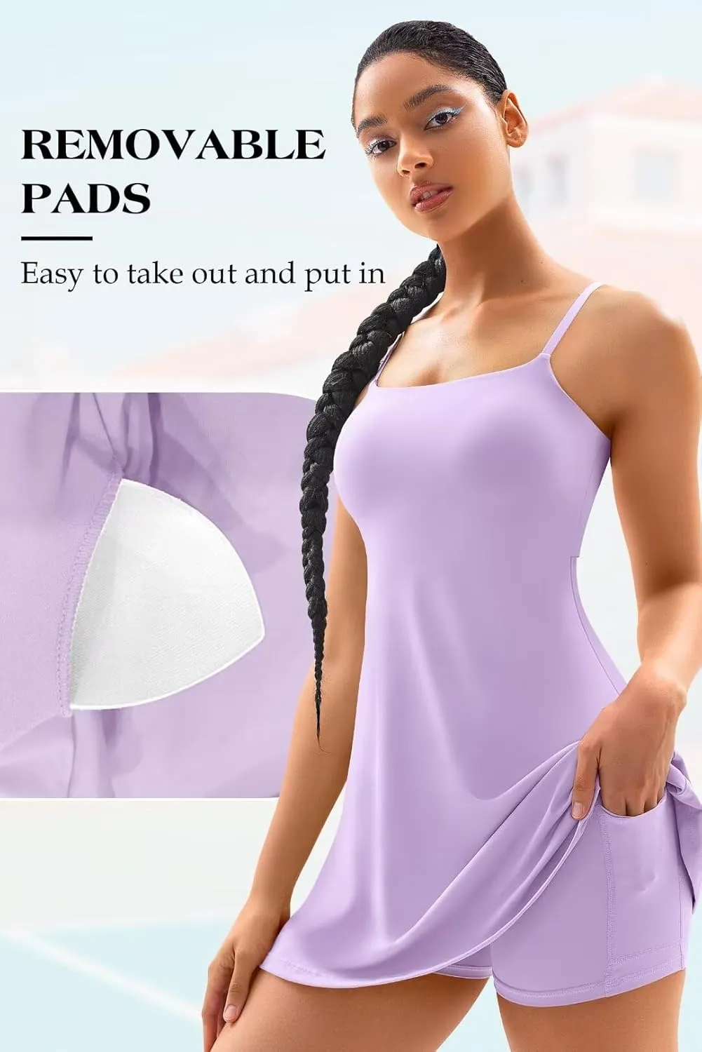 Vertvie Women's Tennis Dress with Built-in Shorts & Bra Workout Backless Golf Dress Activewear Exercise Dresses with Pockets