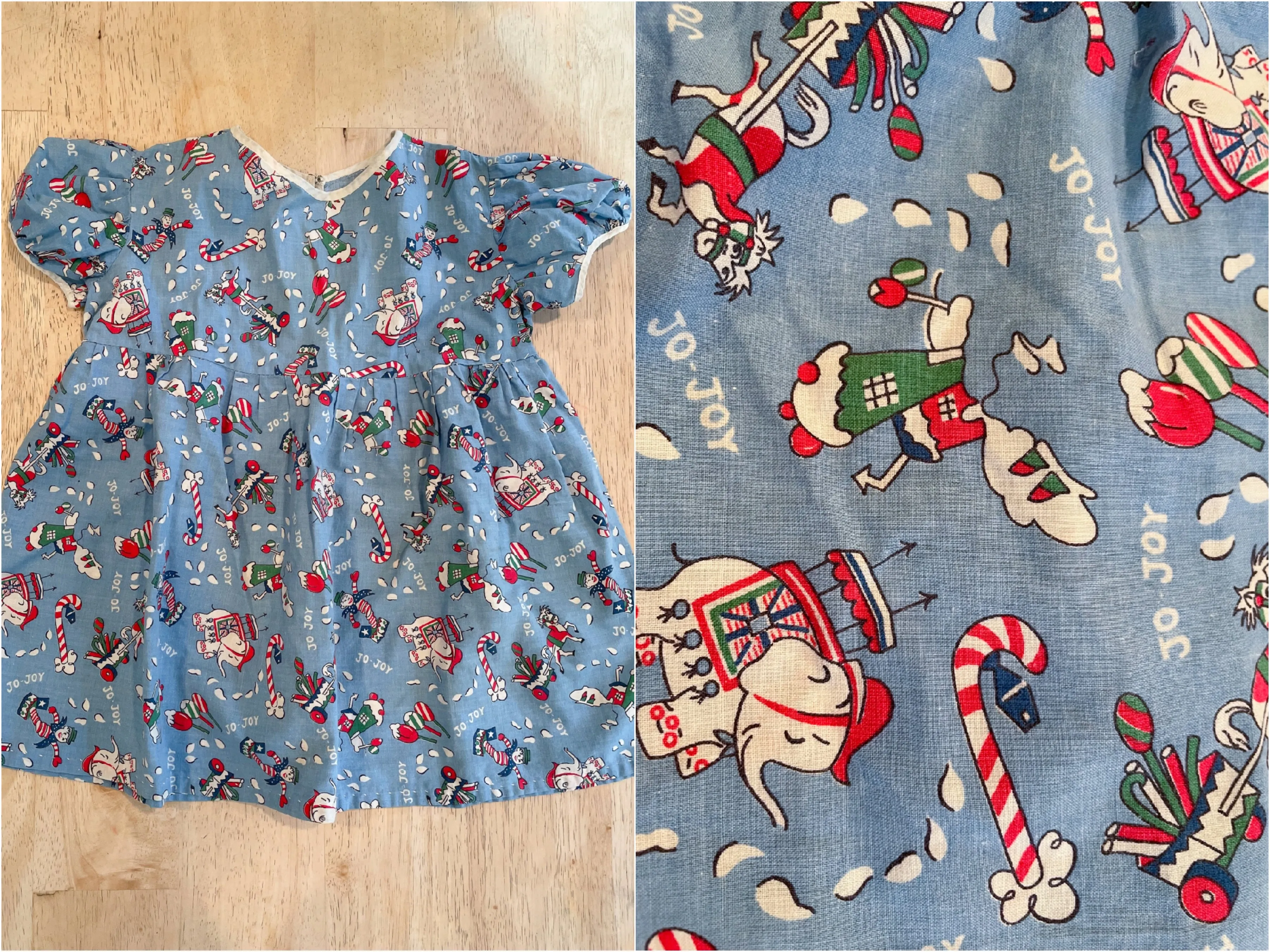 Vintage 50s Little Girls Christmas Dress, Novelty Print