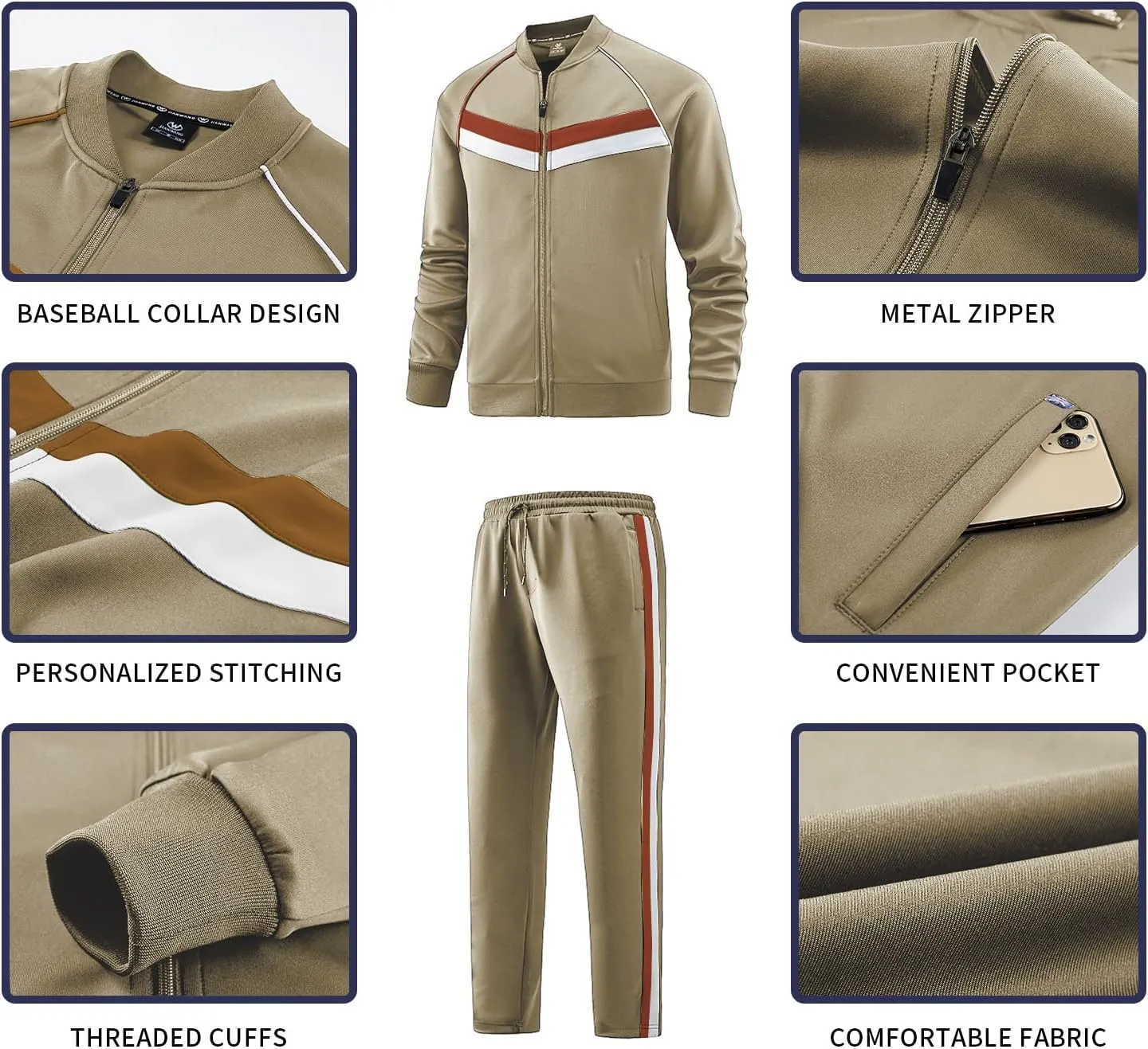 W JIANWANG Men's Casual Tracksuits Long Sleeve Jogging Suits Sweatsuit Sets Track Jackets and Pants 2 Piece Outfit