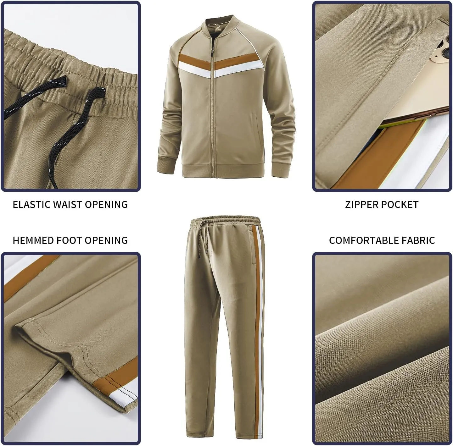 W JIANWANG Men's Casual Tracksuits Long Sleeve Jogging Suits Sweatsuit Sets Track Jackets and Pants 2 Piece Outfit