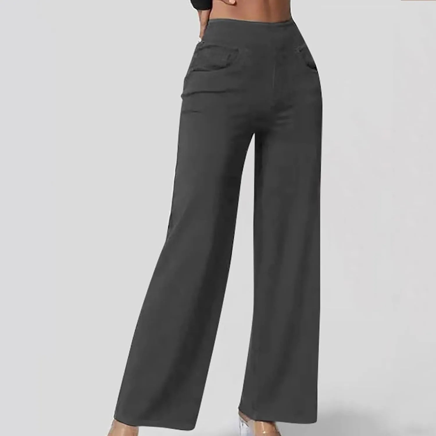 Wide Leg Jeans for Women Pull On High Waisted Tummy Control Pants Trendy Straight Leg Stretchy Baggy Jeans Denim Pant