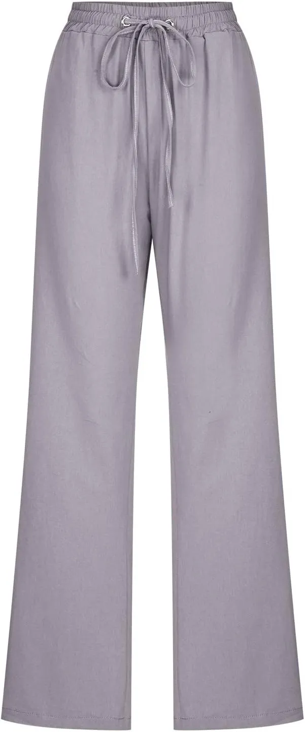 Wide Leg Pants Woman Cotton Linen Summer Pants Straight Leg Elastic Waist Trousers High Waisted Drawstring Pant 2025