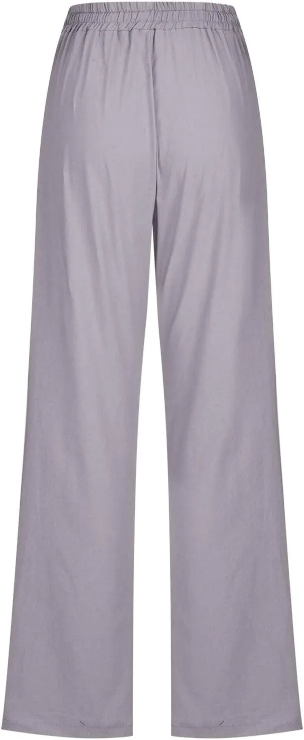 Wide Leg Pants Woman Cotton Linen Summer Pants Straight Leg Elastic Waist Trousers High Waisted Drawstring Pant 2025