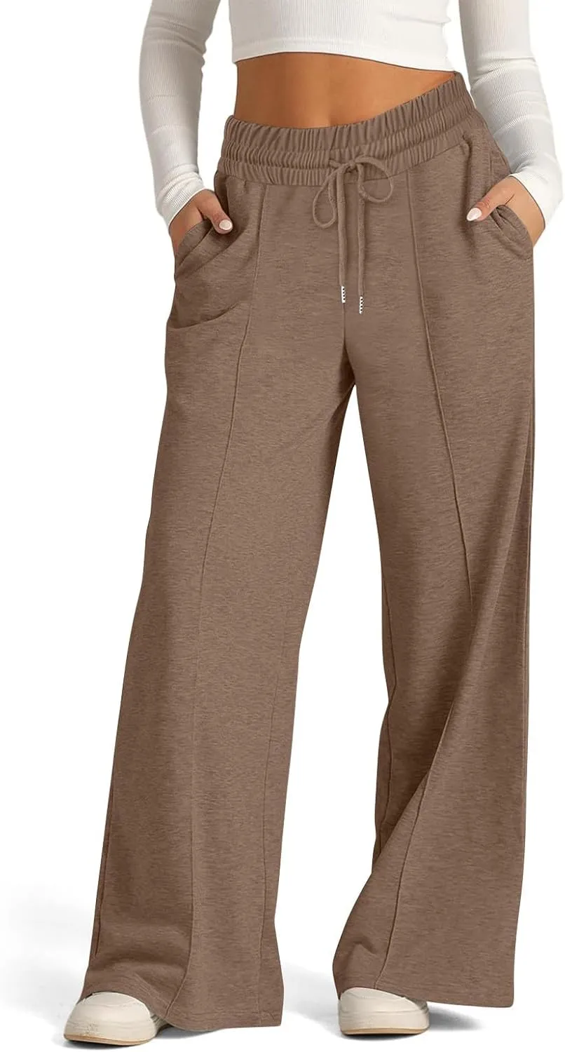 Wide Leg Sweatpants Women 2025 Baggy Drawstring Elastic Waist Straight Trousers Oversized Lounge Joggers Pants Pocket