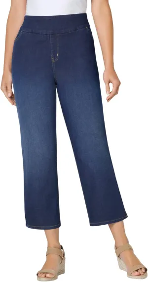 Woman Within Plus Size Flex-Fit Pull-On Denim Capri