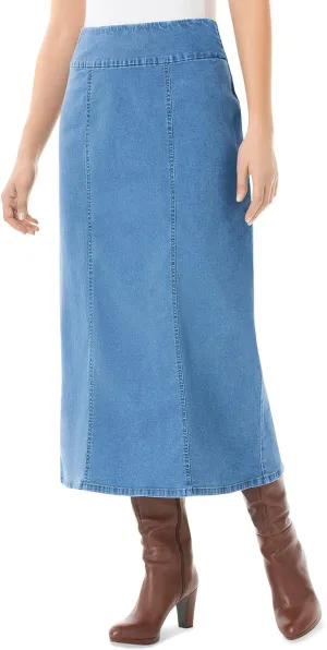 Woman Within Plus Size Flex-Fit Pull-On Denim Skirt
