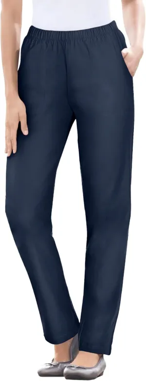 Woman Within Plus Size Straight Leg Elastic Waist Stretch Fineline Denim Jean (Petite & Tall Available)