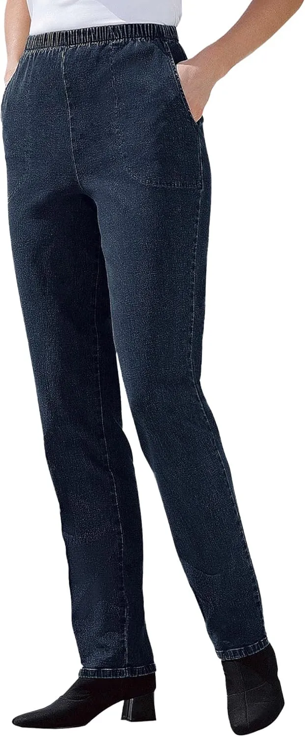 Woman Within Plus Size Straight Leg Elastic Waist Stretch Fineline Denim Jean (Petite & Tall Available)