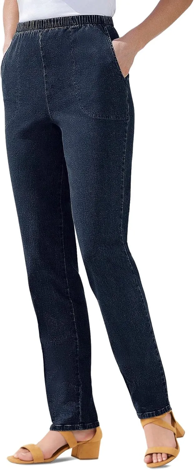 Woman Within Plus Size Straight Leg Elastic Waist Stretch Fineline Denim Jean (Petite & Tall Available)