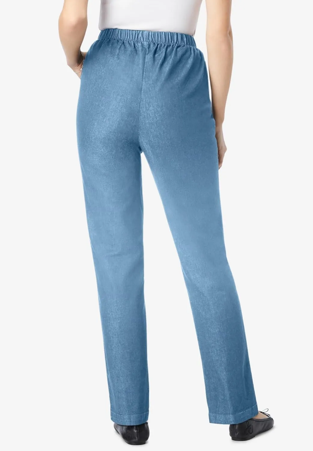 Woman Within Plus Size Straight Leg Elastic Waist Stretch Fineline Denim Jean (Petite & Tall Available)