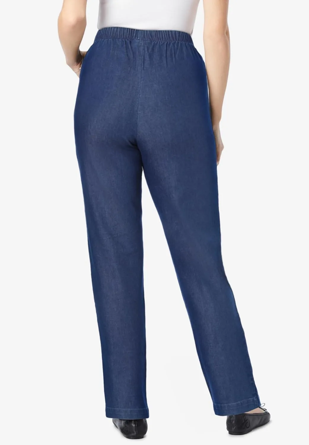 Woman Within Plus Size Straight Leg Elastic Waist Stretch Fineline Denim Jean (Petite & Tall Available)