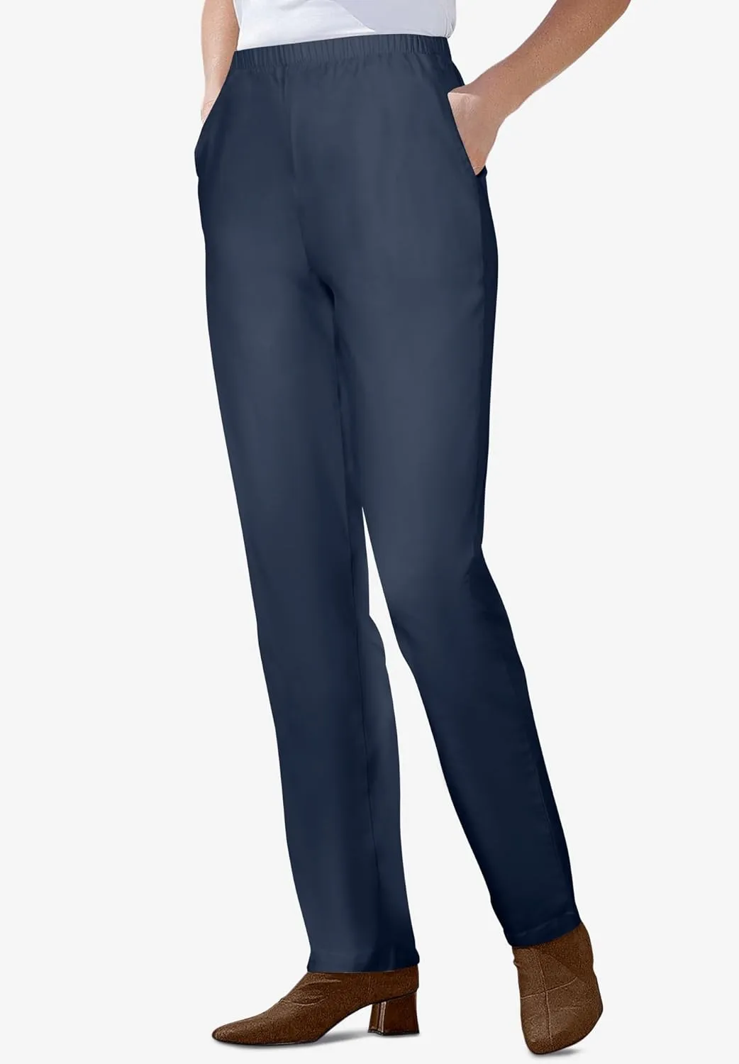 Woman Within Plus Size Straight Leg Elastic Waist Stretch Fineline Denim Jean (Petite & Tall Available)