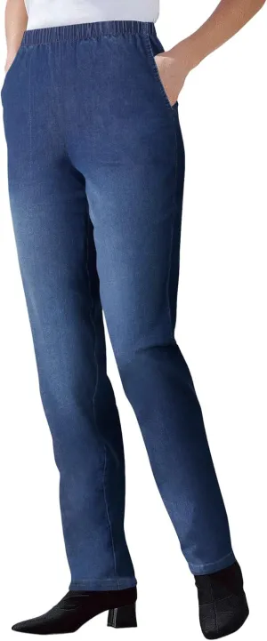 Woman Within Plus Size Straight Leg Elastic Waist Stretch Fineline Denim Jean (Petite & Tall Available)