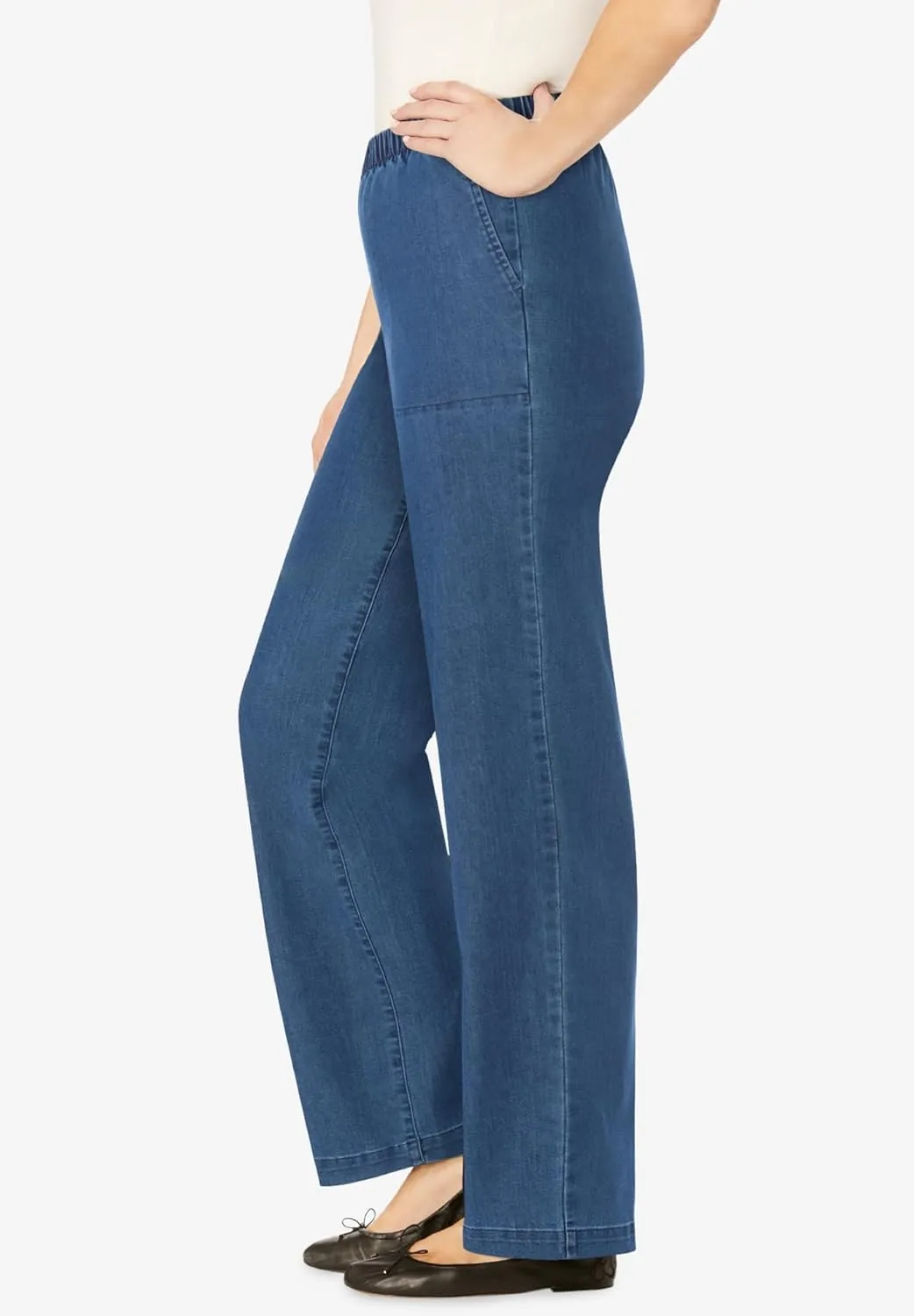 Woman Within Plus Size Wide-Leg Fineline Denim Jean