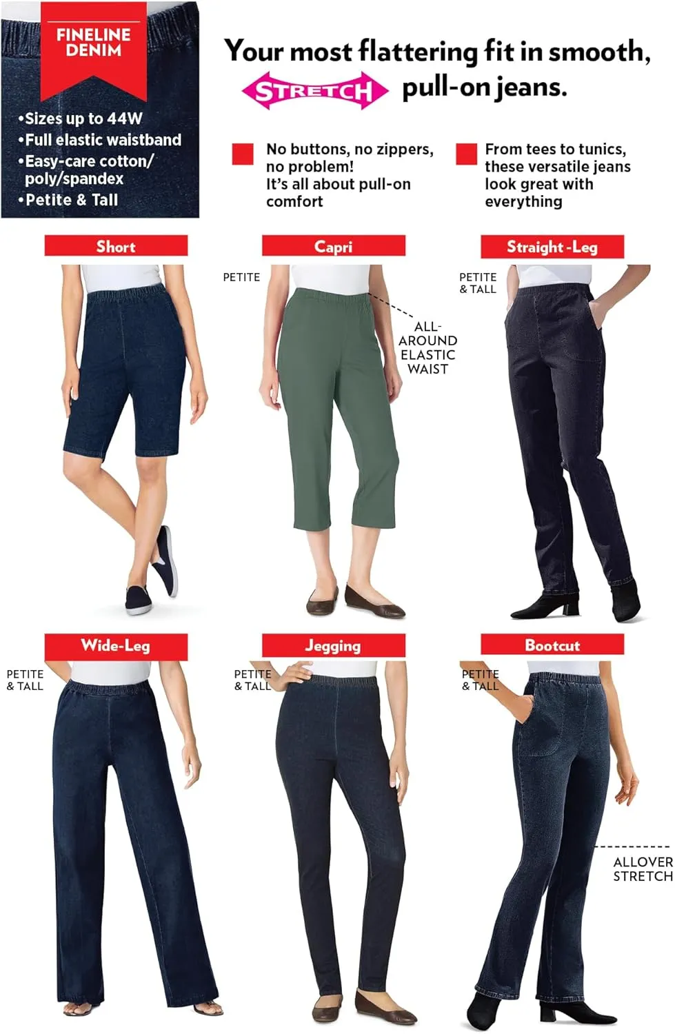 Woman Within Plus Size Wide-Leg Fineline Denim Jean