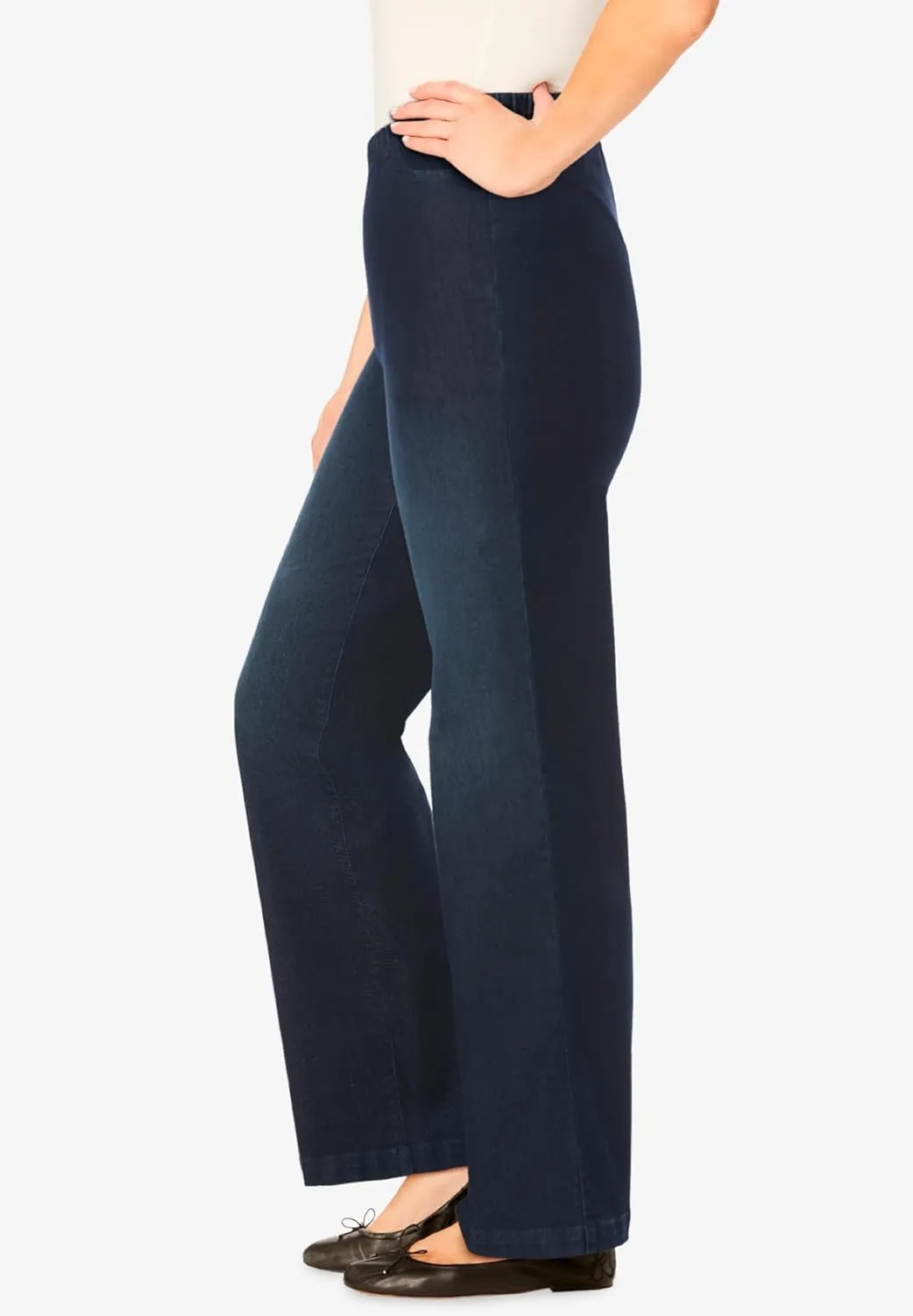 Woman Within Plus Size Wide-Leg Fineline Denim Jean