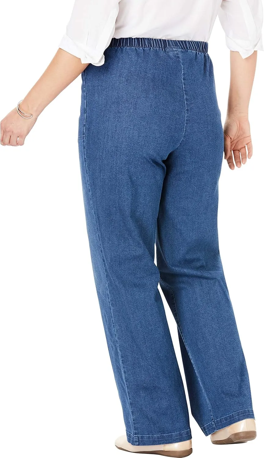 Woman Within Plus Size Wide-Leg Fineline Denim Jean