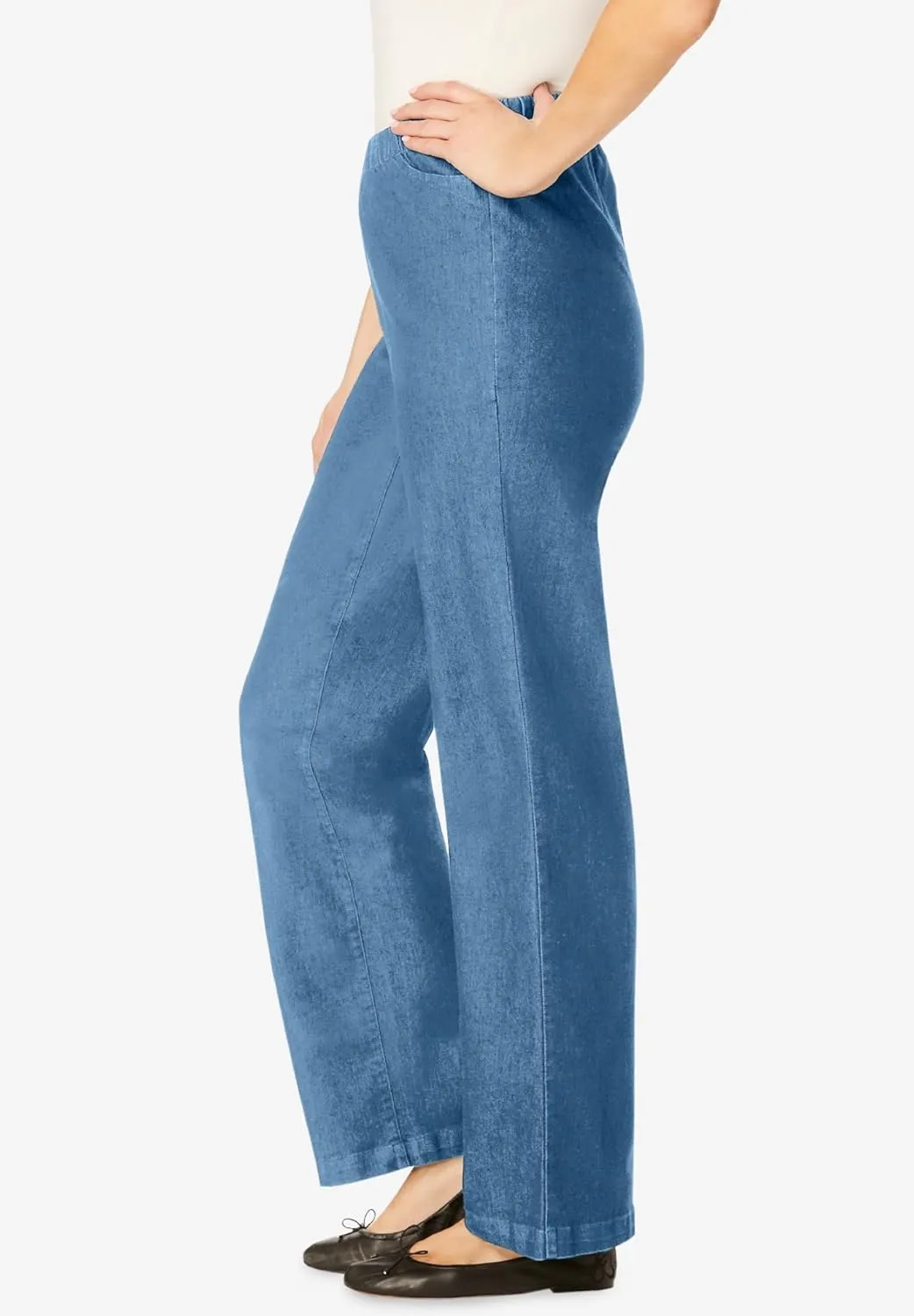 Woman Within Plus Size Wide-Leg Fineline Denim Jean