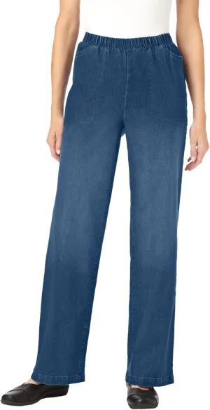 Woman Within Plus Size Wide-Leg Fineline Denim Jean
