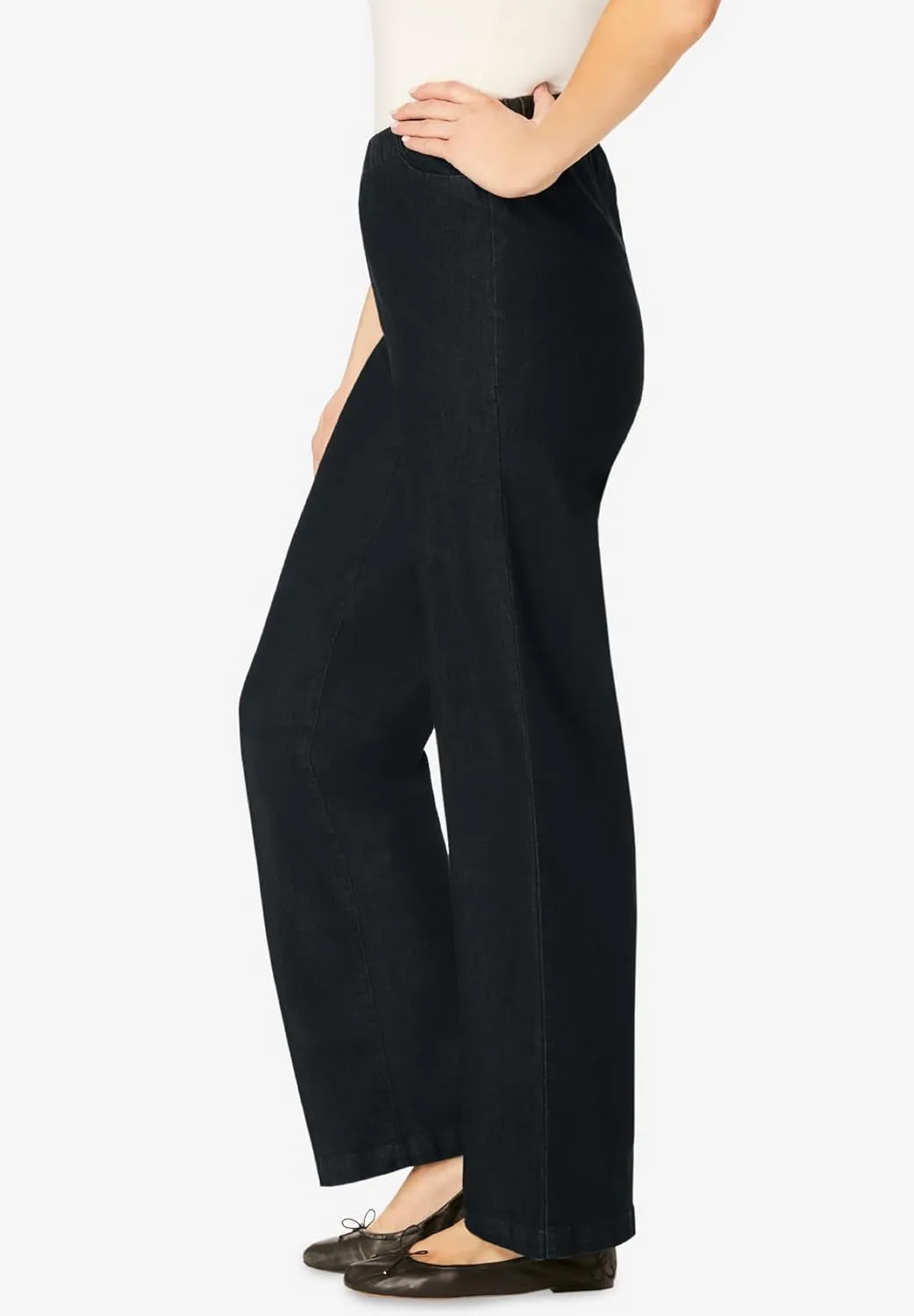 Woman Within Plus Size Wide-Leg Fineline Denim Jean