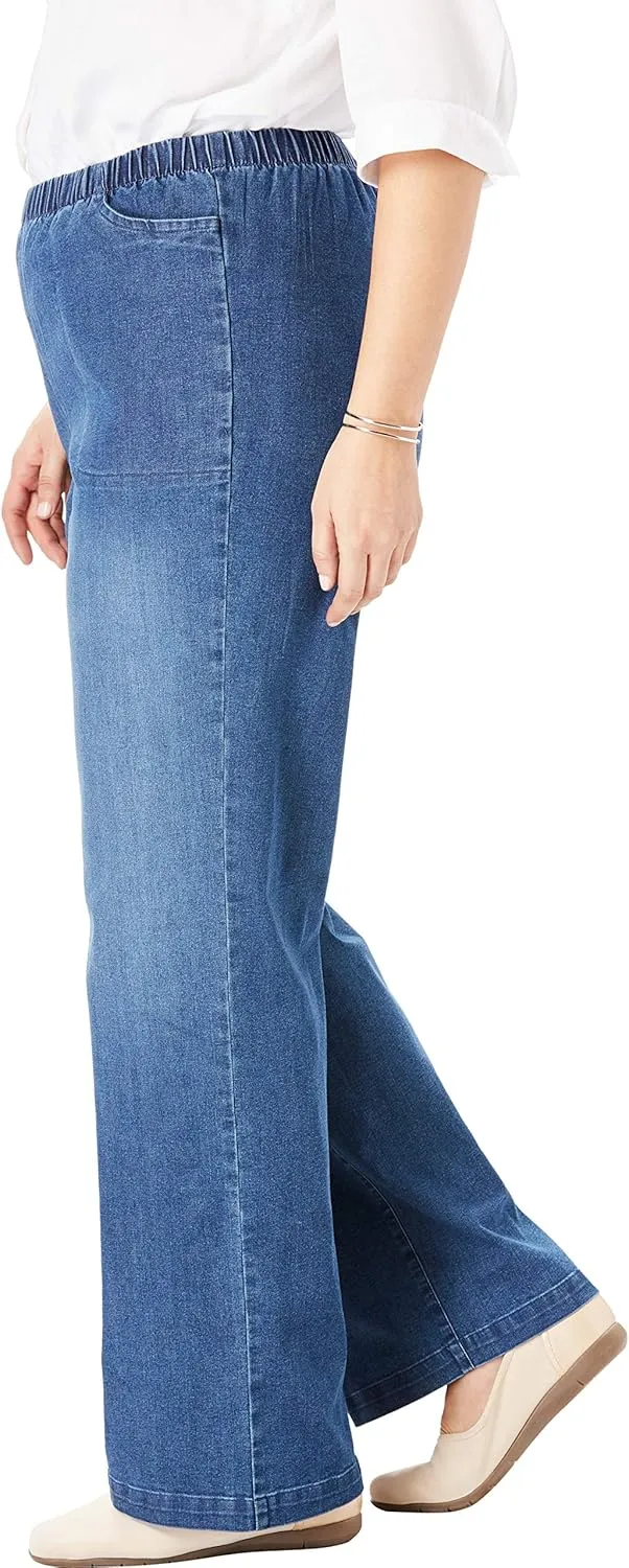 Woman Within Plus Size Wide-Leg Fineline Denim Jean
