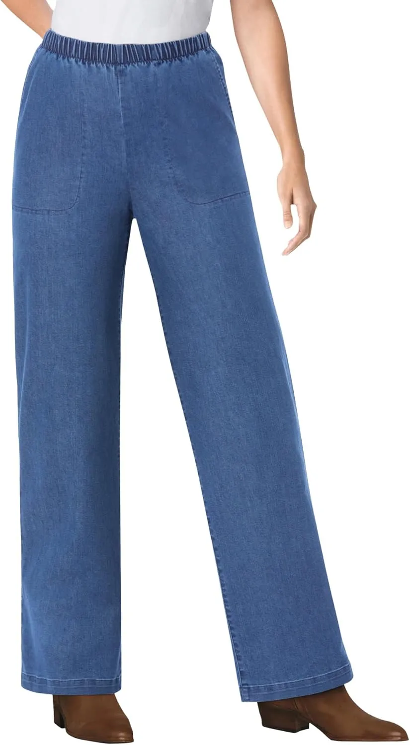 Woman Within Plus Size Wide-Leg Fineline Denim Jean
