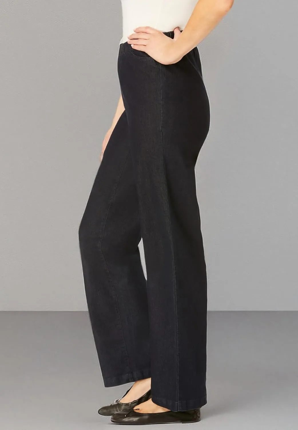 Woman Within Plus Size Wide-Leg Fineline Denim Jean