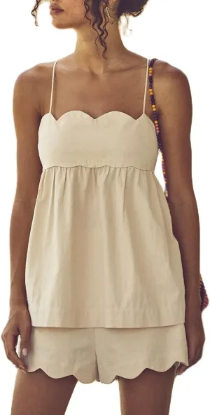 Women 2 Piece Casual Lounge Set Sleeveless Strappy Tie Back Cami Top Wide Leg Shorts 2Pcs Summer Pj Set Beachwear