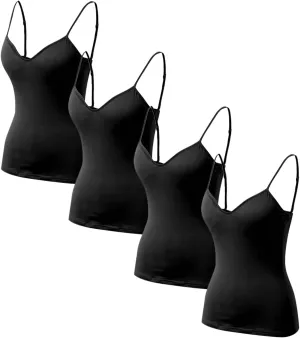 Women Cotton Camisole Shelf Bra Summer Sleeveless Cami Tank Tops Adjustable Spaghetti Strap Camisoles Built in Bra 3-Pack