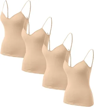 Women Cotton Camisole Shelf Bra Summer Sleeveless Cami Tank Tops Adjustable Spaghetti Strap Camisoles Built in Bra 3-Pack