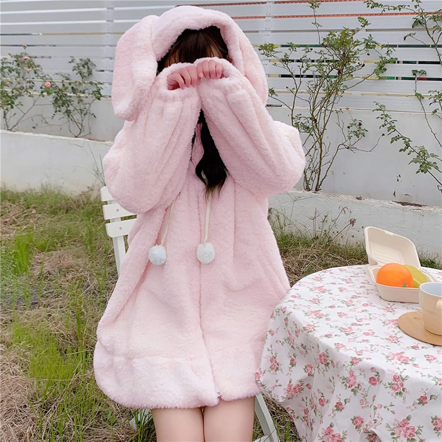 Women Cute Bunny Ear Long Sleeve Fuzzy Fluffy Rabbit Tops Sweatshirt Hoodie Jacket Coats