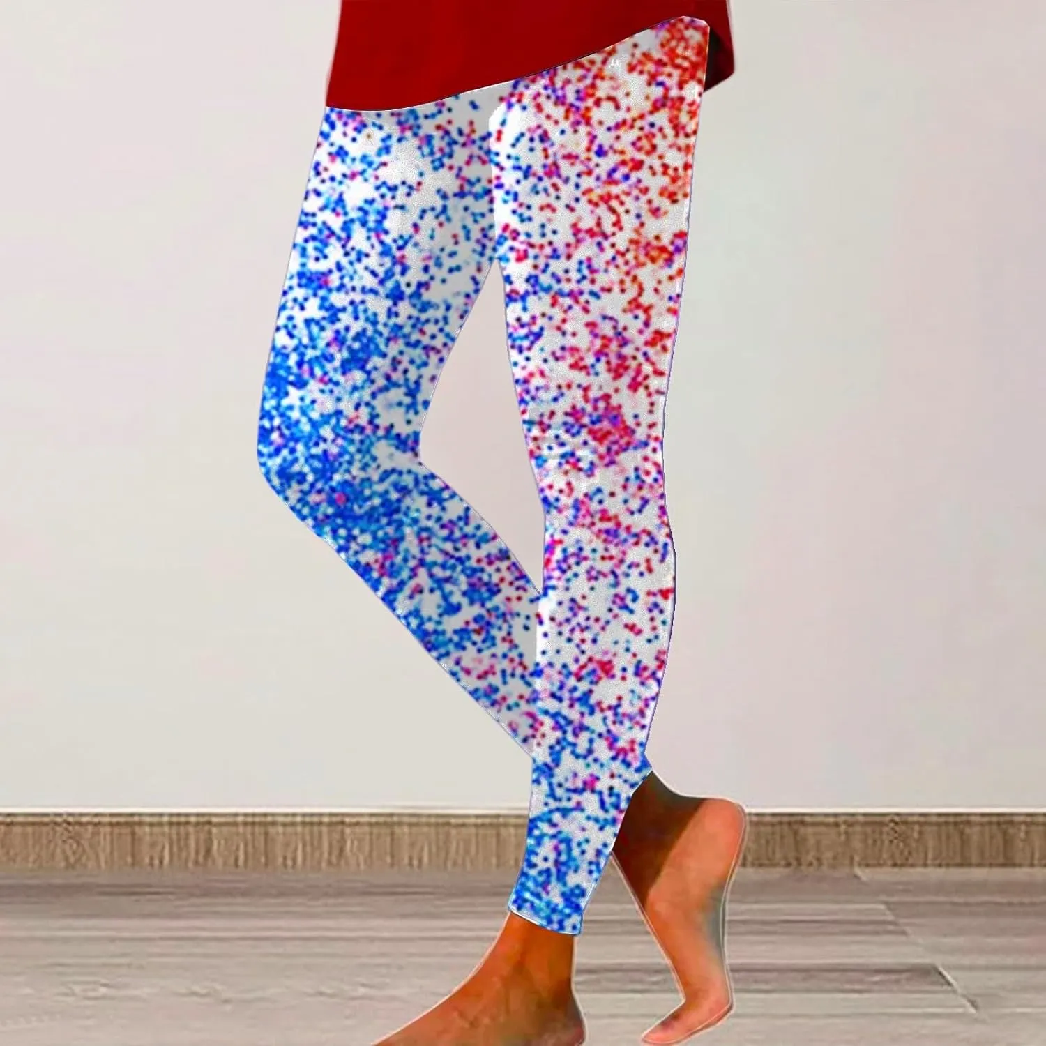 Women High Waist American Flag Leggings Funny Stripes Patriotic Tights Full-Length Workout Running Yoga Pants