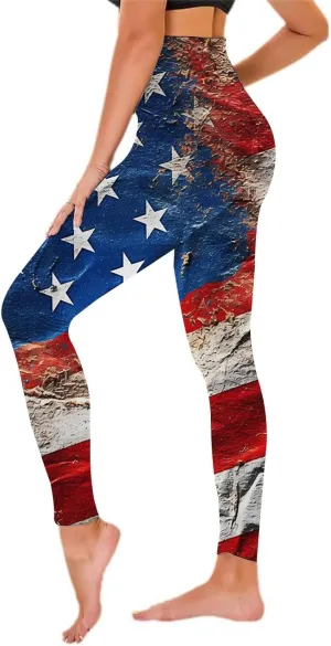 Women High Waist American Flag Leggings Seamless US Flag Patriotic Tights Slim Fit Running Sports Yoga Pants