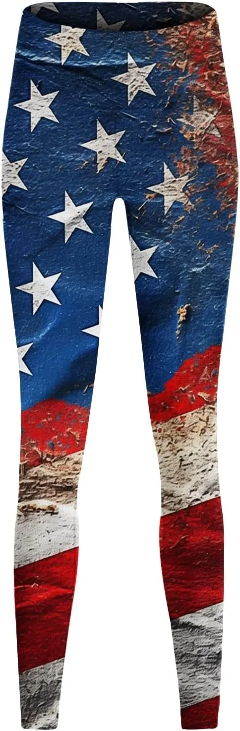 Women High Waist American Flag Leggings Seamless US Flag Patriotic Tights Slim Fit Running Sports Yoga Pants