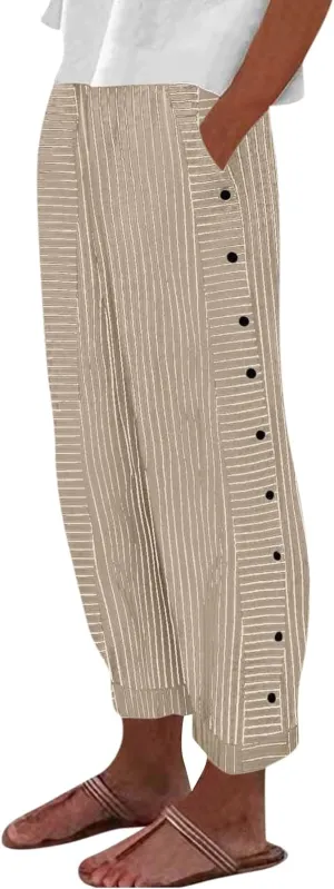 Women Linen Palazzo Pants Summer Boho Wide Leg High Waist Casual Lounge Pant Beach Travel Vacation Outfits