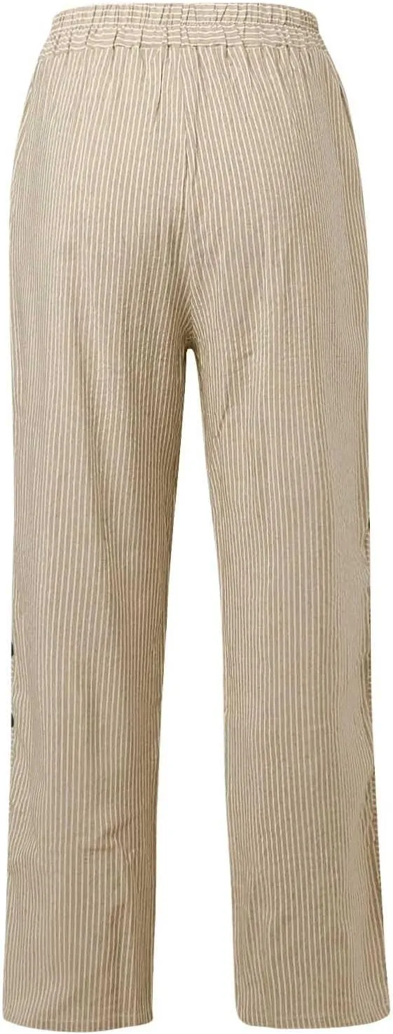 Women Linen Palazzo Pants Summer Boho Wide Leg High Waist Casual Lounge Pant Beach Travel Vacation Outfits