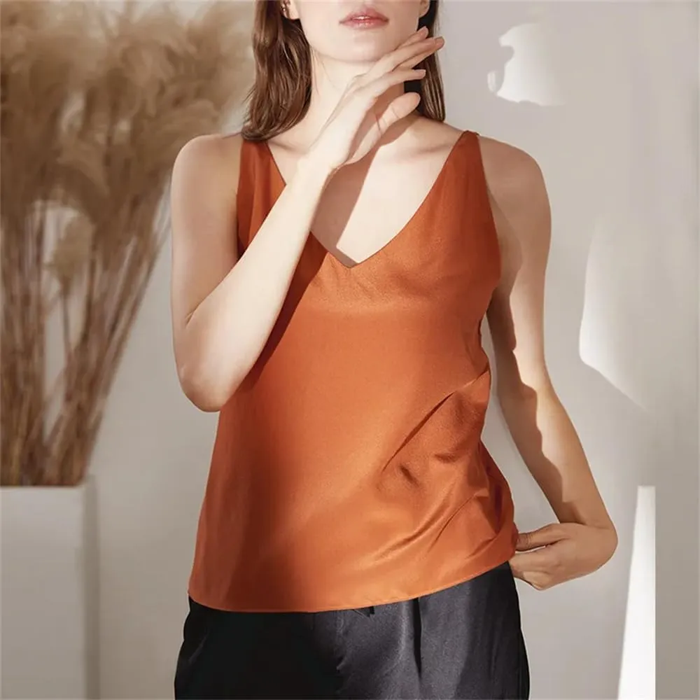 Women Loose Fit Silk Camisole Tank Summer Sleeveless V-Neck Silk Satin Sling Vest Top