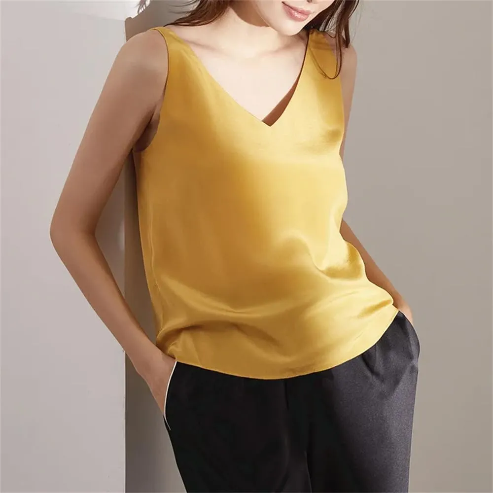 Women Loose Fit Silk Camisole Tank Summer Sleeveless V-Neck Silk Satin Sling Vest Top