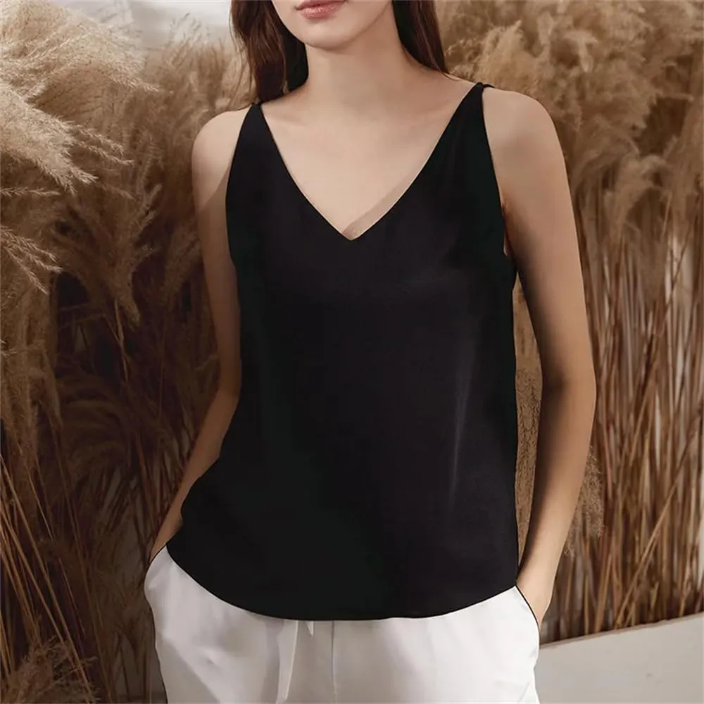 Women Loose Fit Silk Camisole Tank Summer Sleeveless V-Neck Silk Satin Sling Vest Top