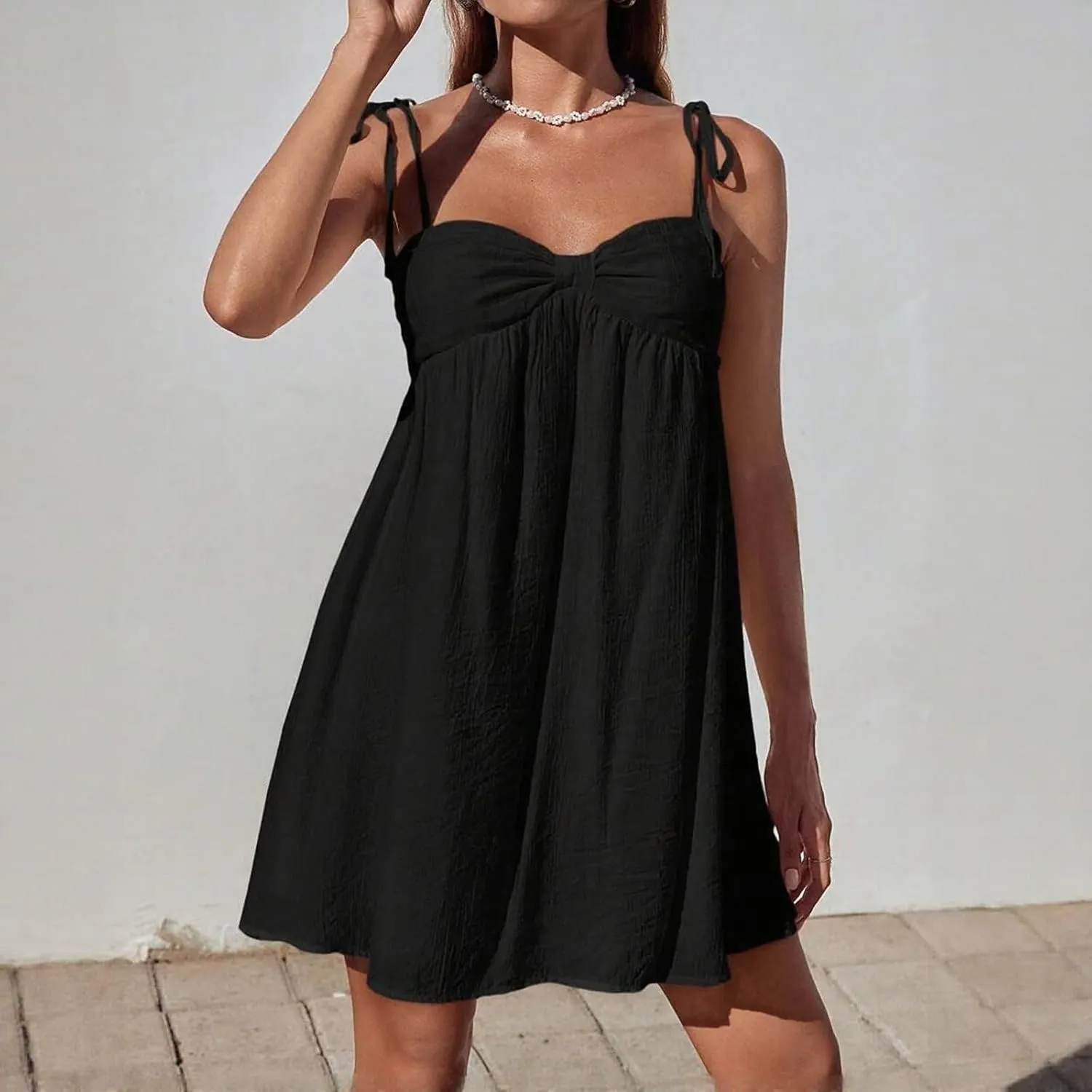 Women Summer Dresses Casual Sleeveless Flowy Mini Dress Cute Bowknot Spaghetti Strap Dress Y2k Boho Beach Sundresses