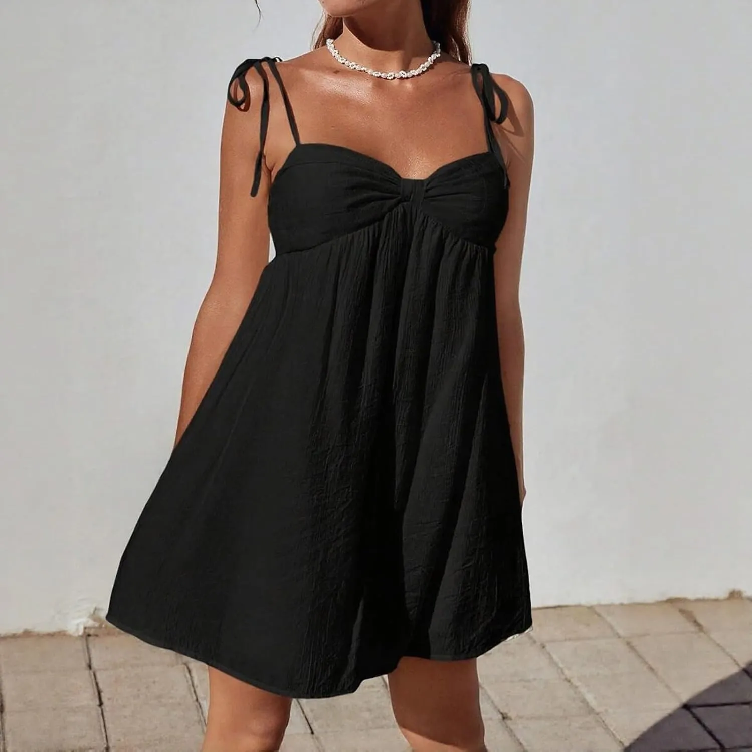 Women Summer Dresses Casual Sleeveless Flowy Mini Dress Cute Bowknot Spaghetti Strap Dress Y2k Boho Beach Sundresses