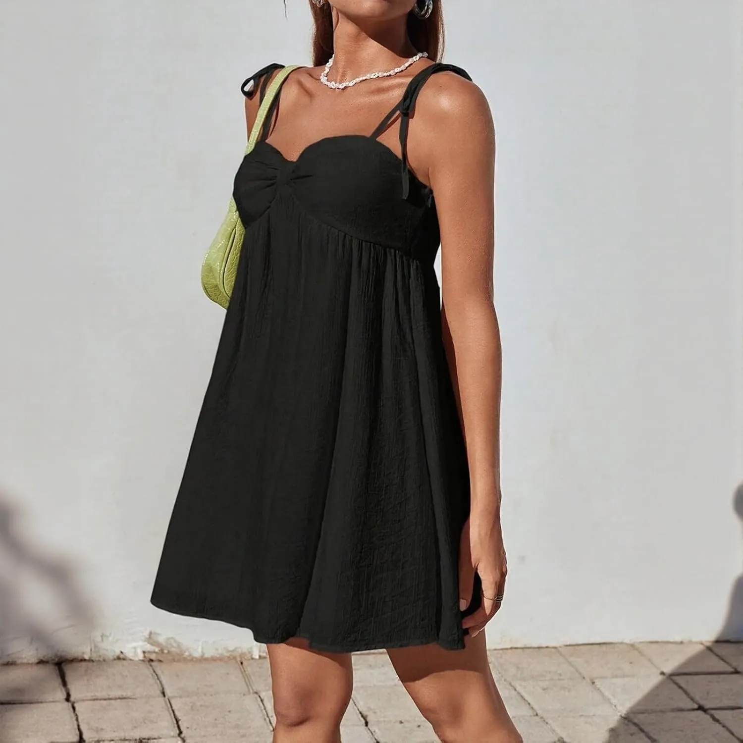 Women Summer Dresses Casual Sleeveless Flowy Mini Dress Cute Bowknot Spaghetti Strap Dress Y2k Boho Beach Sundresses