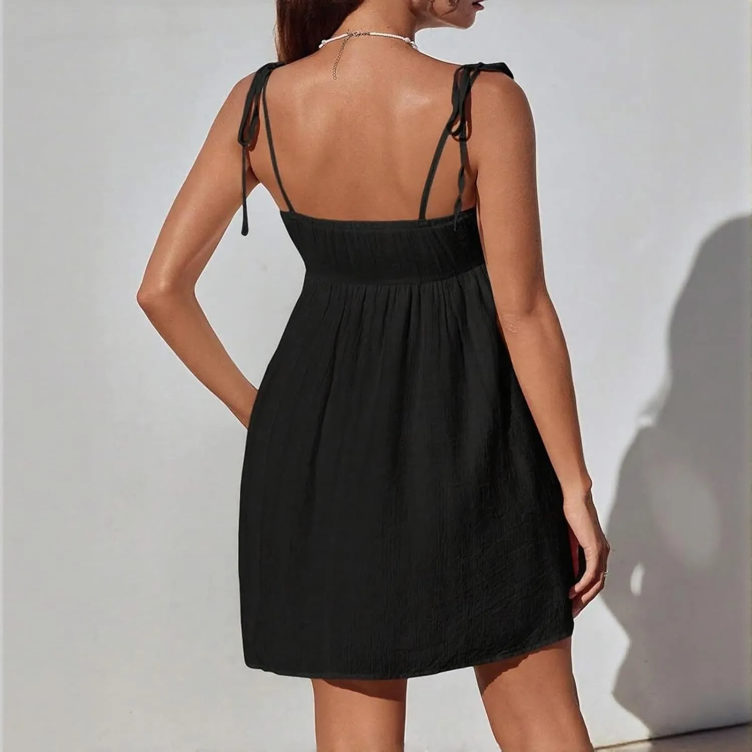 Women Summer Dresses Casual Sleeveless Flowy Mini Dress Cute Bowknot Spaghetti Strap Dress Y2k Boho Beach Sundresses